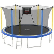 14ft Trampoline with Basketball Hoop, SEGMART Upgraded Round Kids Outdoor Trampoline with Enclosure, Heavy-Duty Backyard Trampoline for Adults and Kids, Blue