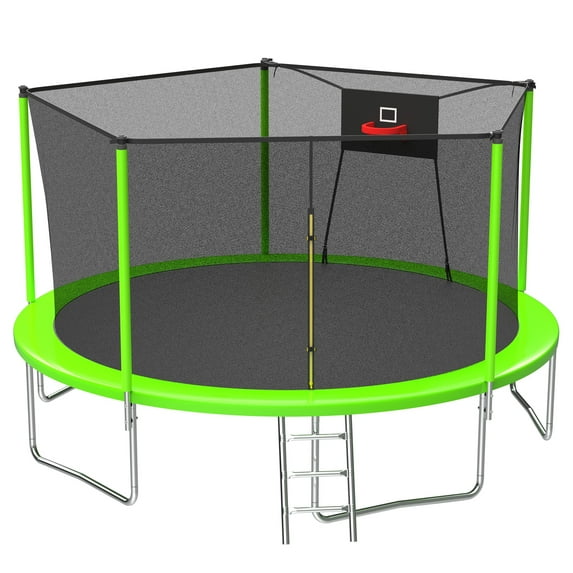 14ft Trampoline with Basketball hoop, SEGMART Upgraded Round Outdoor Kids Trampoline with Enclosure Net, Heavy Duty Backyard Trampoline, Recreational Trampoline for Adults Kids