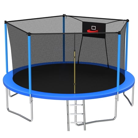 14ft Trampoline with Basketball hoop, SEGMART Upgraded Round Outdoor Kids Trampoline with Enclosure Net, Heavy Duty Backyard Trampoline, Recreational Trampoline for Adults Kids