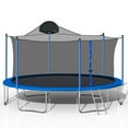 thumbnail image 1 of 14ft Trampoline for Kids Teens Adults with Basketball Hoop and Safety Enclosure Net, Outdoor Large Recreational Trampoline with Metal Ladder, 1 of 9