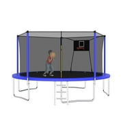 14ft Trampoline with Basketball Hoop,Outdoor Trampoline with with Enclosure Net,Heavy-Duty Backyard Trampoline for Adults and Kids,Blue