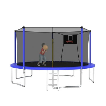 14ft Trampoline with Basketball Hoop,Outdoor Trampoline with with Enclosure Net,Heavy-Duty Backyard Trampoline for Adults and Kids,Blue