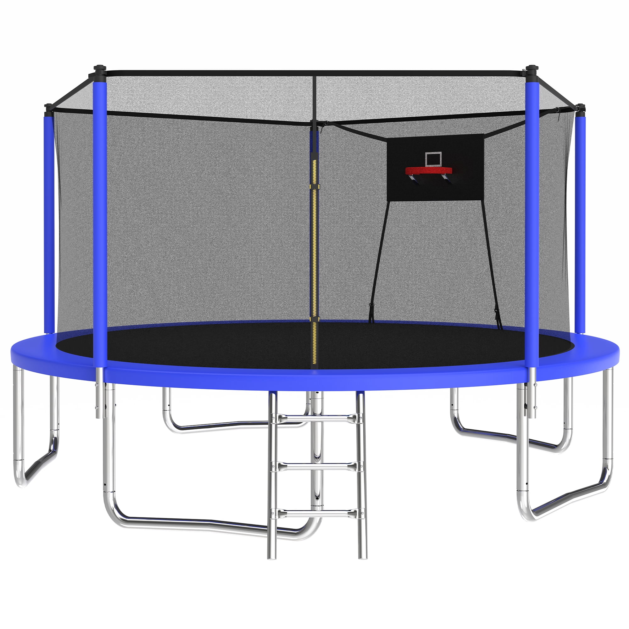 14ft Trampoline with Basketball Hoop,Outdoor Trampoline with with Enclosure Net,Heavy-Duty Backyard Trampoline for Adults and Kids,Blue