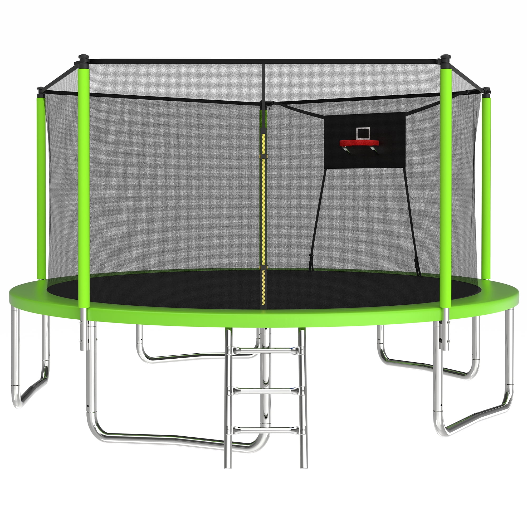Leumius 14ft Trampoline with Basketball Hoop,Outdoor Trampoline with with Enclosure Net,Heavy-Duty Backyard Trampoline for Adults and Kids,Green
