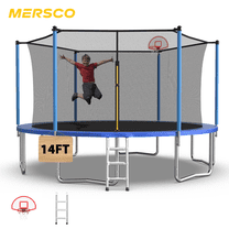 Mersco 14ft Heavy Duty Trampoline for Kids and Adults,Outdoor with Safety Enclosure Net, Basketball Hoop ,Ladder ,Jumping Trampoline for Boys and Girls Birthday Gifts, Big Backyard Trampoline, Blue