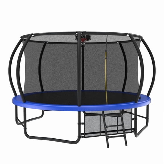 14ft fenced trampoline with ladder and rust-proof coating, ASTM certified children's outdoor trampoline, high standards, high specifications
