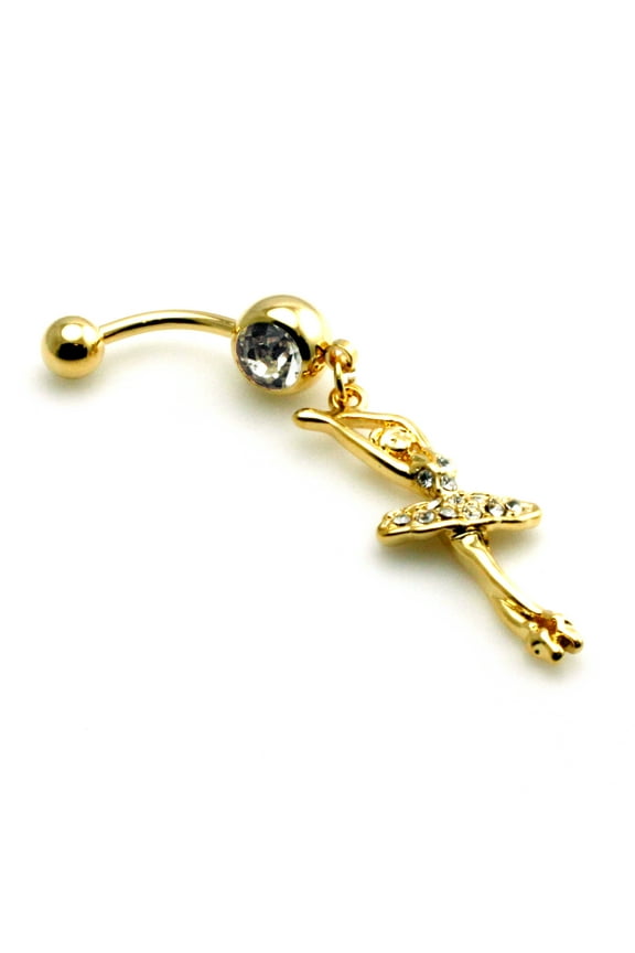 14g (1.6mm) Gold Plated Stainless Steel Tip Toe Ballet Dancer Dangle Belly Ring Navel Piercing Body Jewelry