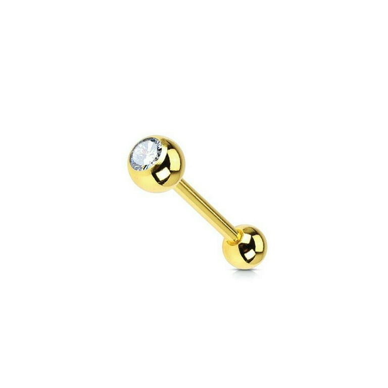 14g Barbell Tongue Ring Anodized Gold Titanium with Jewel
