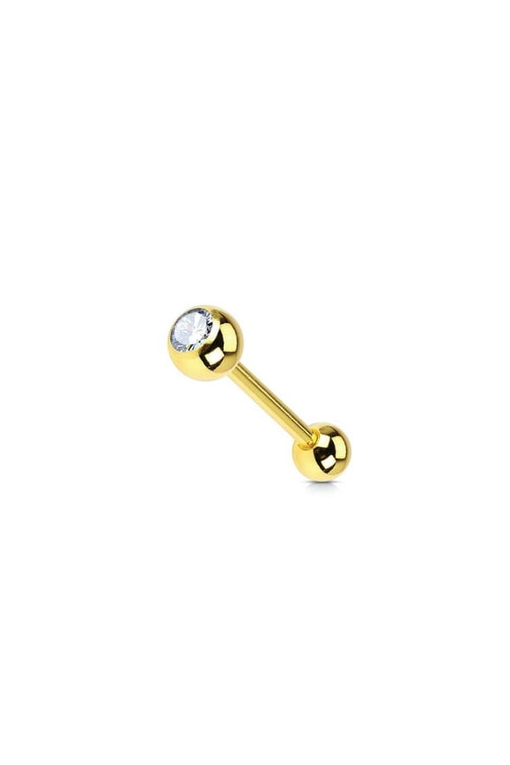 (14g ) Barbell Tongue Ring Anodized Gold Titanium with Jewel