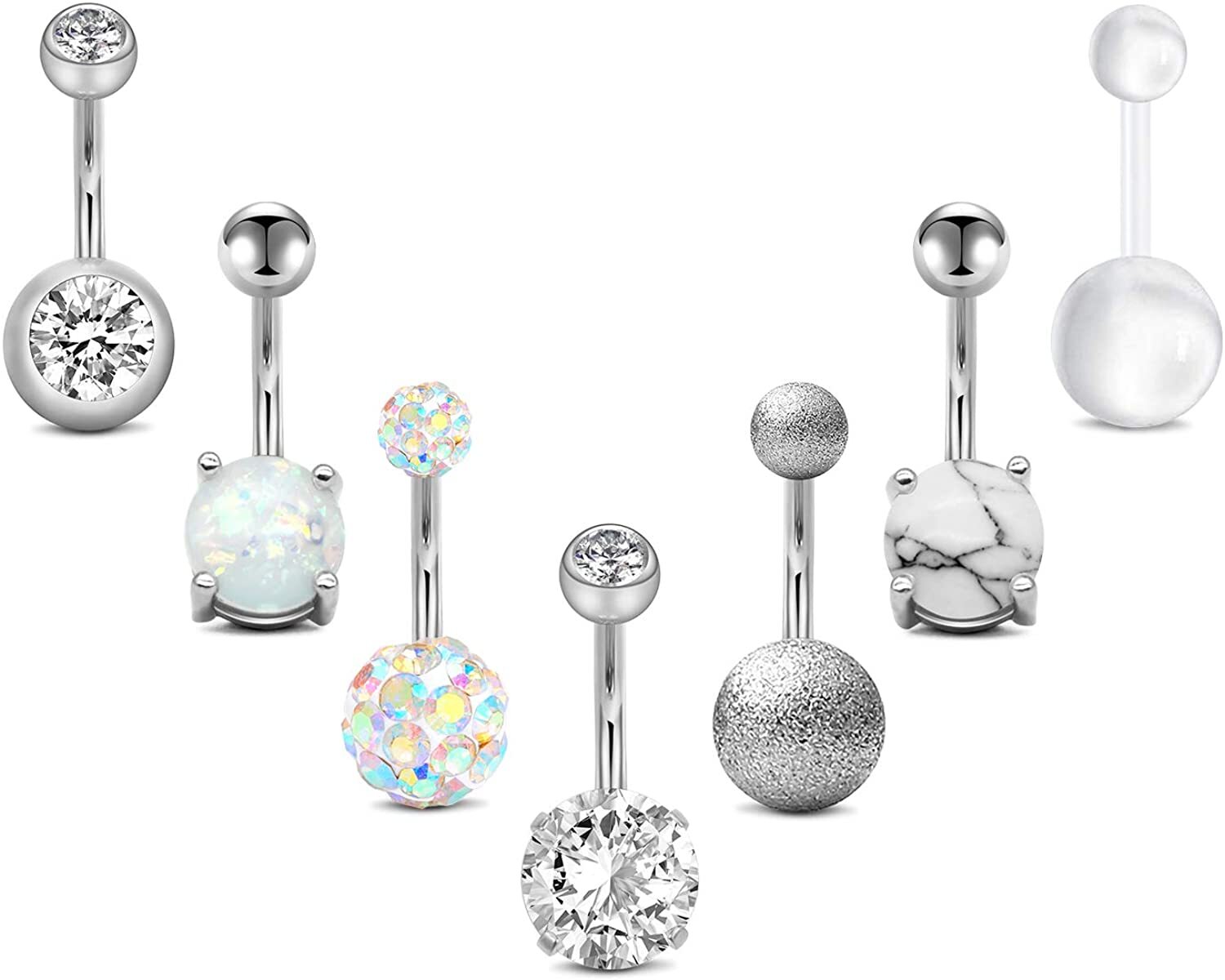 14g Belly Button Rings Surgical Steel CZ with Retainers Navel Briana Williams Ring