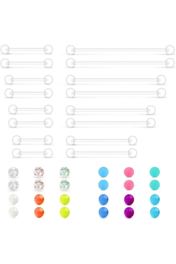 14g Plastic Industrial Barbell Earrings Pregnancy Belly Button Ring Nipple Tongue Rook Eyebrow Piercing Retainer Flexible Clear Curved Barbell Replacement Balls for Work Surgery