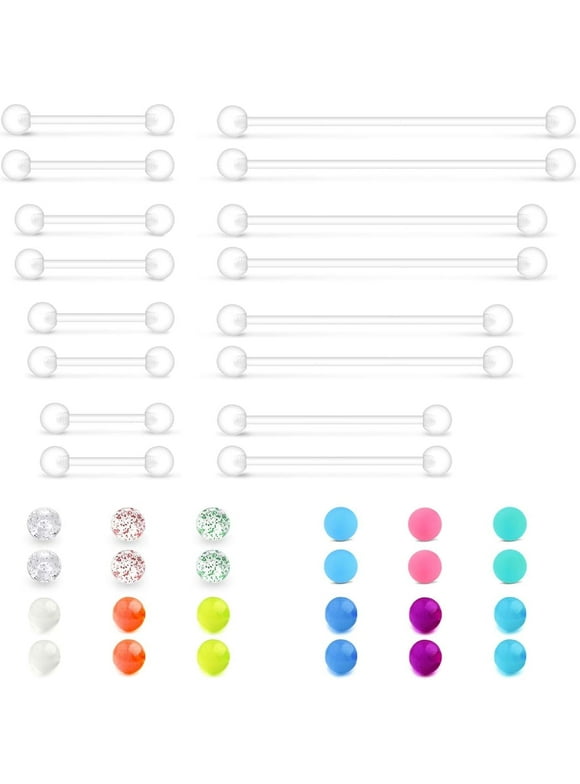 14g Plastic Industrial Barbell Earrings Pregnancy Belly Button Ring Nipple Tongue Rook Eyebrow Piercing Retainer Flexible Clear Curved Barbell Replacement Balls for Work Surgery