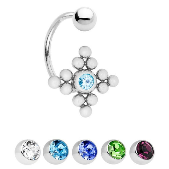 14ga Belly Navel Ring with CZ Gem - C-Shape Bar 316L Surgical Steel