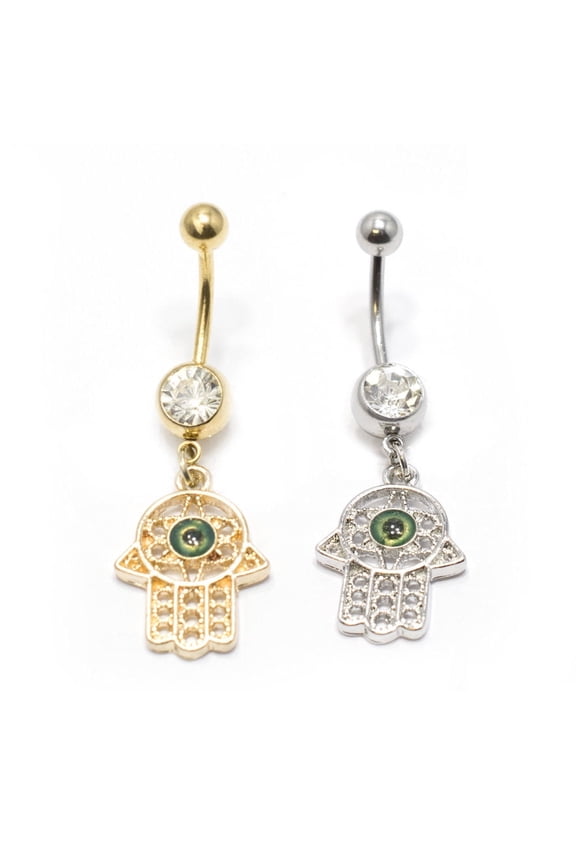 14ga Hamsa Dangle Belly Navel Ring - IP Coated Silver or Gold