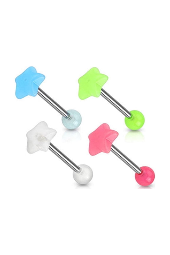 14ga Star Glow-in-the-Dark Top 316L Surgical Steel Barbell - 4 Colors to Choose