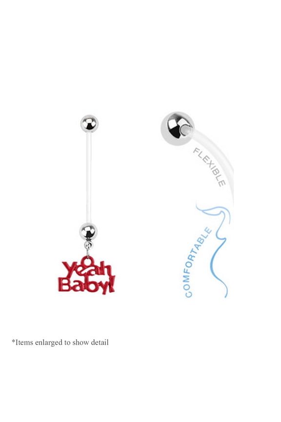 14ga 'Yeah Baby' Dangle Bioflex Pregnancy Navel Ring