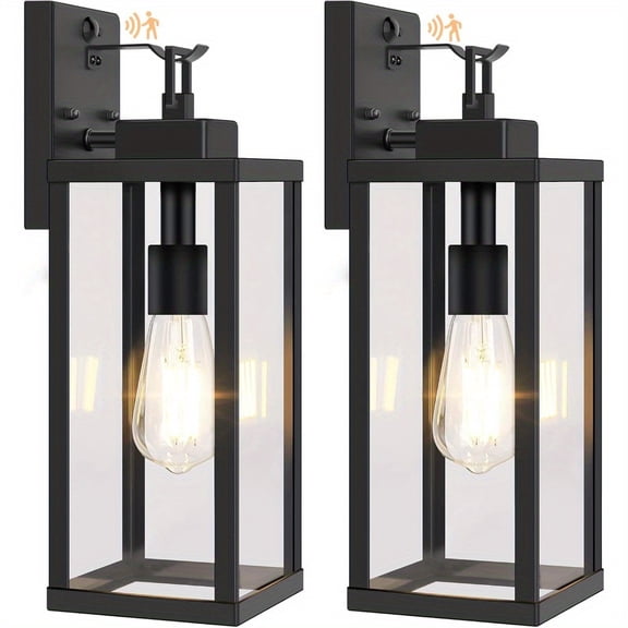 14in/ 16in/ 18in Upgraded Motion Sensor Outdoor Wall Lights, 2-Pack Dusk To Dawn Porch Lights With 3 Lighting Modes, IP44 Waterproof Exterior Wall Sconces With Hooks, Black Outdoor Lighting Fixtures