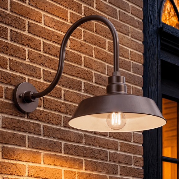 14in. Architectural Bronze Outdoor Gooseneck Barn Light Fixture With 24in. Long Extension Arm - Wall Sconce Farmhouse, Vintage, Antique Style - UL Listed - 9W 900lm A19 LED Bulb (5000K Cool White)