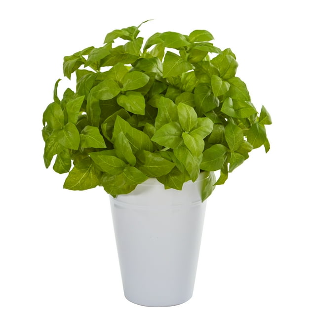 14in. Basil Artificial Plant in White Planter