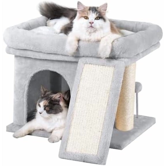 14in Cat Tree Tower with 20 * 16.5in Perch Bed and Washable Top for Large Adult Cats, Condo and Scratching Post for Indoor Kitten Pet, Light Gray