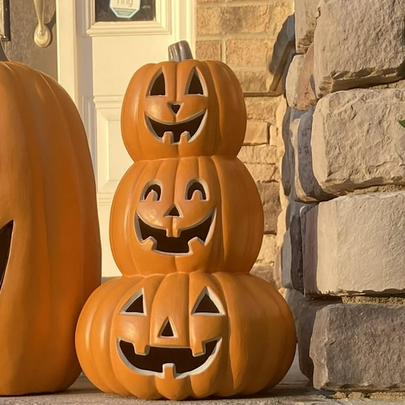 Gamexcel 14in Halloween Pumpkin Lantern LED Jack O Lantern Holiday Lantern Indoor&Outdoor Decor, Orange, 1 Count