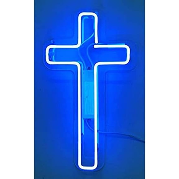 14in Jesus Cross Blue Neon Sign Light Decorated Acrylic Panel Handmade Beer Bar Pub Man Cave Lamp$$Tools & Hardware Other