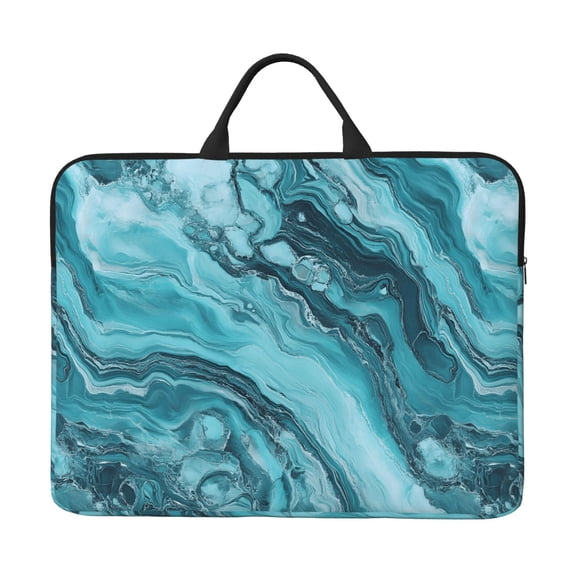 14in Laptop Interior Case Splash Resistant Dirt Smooth Zipper Portable Handle Teal Marble_1