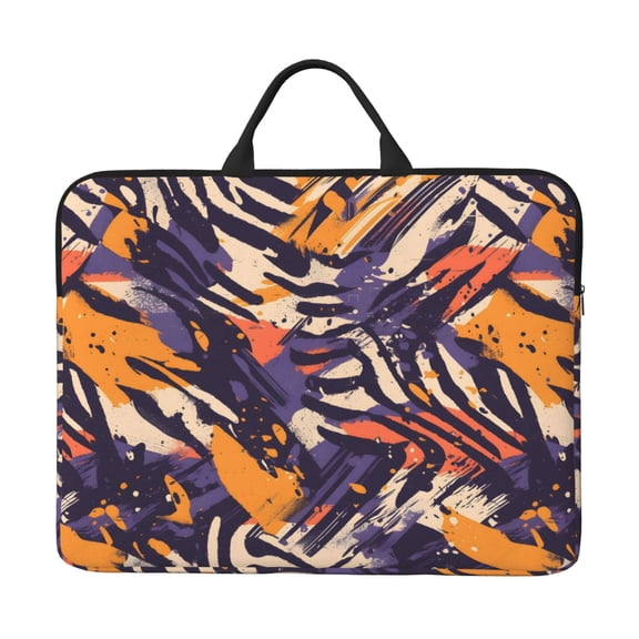 14in Laptop Interior Case Splash Resistant Dirt Smooth Zipper Portable Handle Tiger Print Style Mediumpurple_2