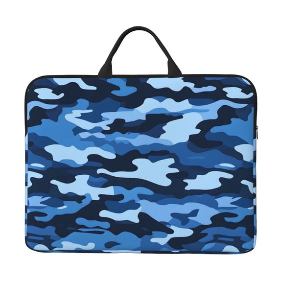 14in Laptop Interior Case Splash Resistant Dirt Smooth Zipper Portable Handle Vector Camouflage Pattern Blue_1