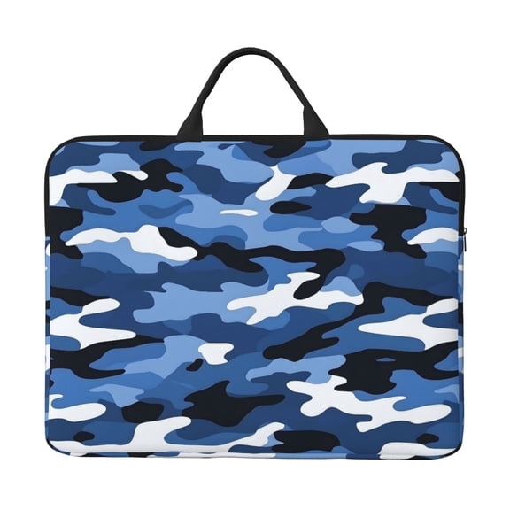 14in Laptop Interior Case Splash Resistant Dirt Smooth Zipper Portable Handle Vector Camouflage Pattern Blue_2