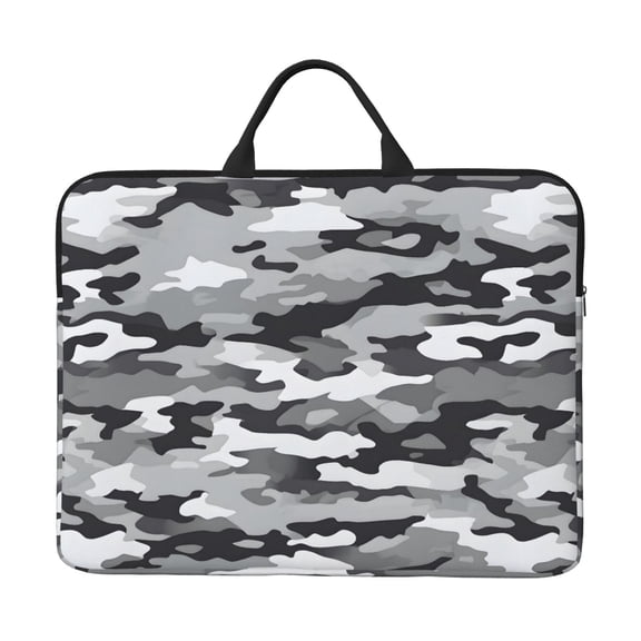 14in Laptop Interior Case Splash Resistant Dirt Smooth Zipper Portable Handle Vector Camouflage Pattern Gray_1