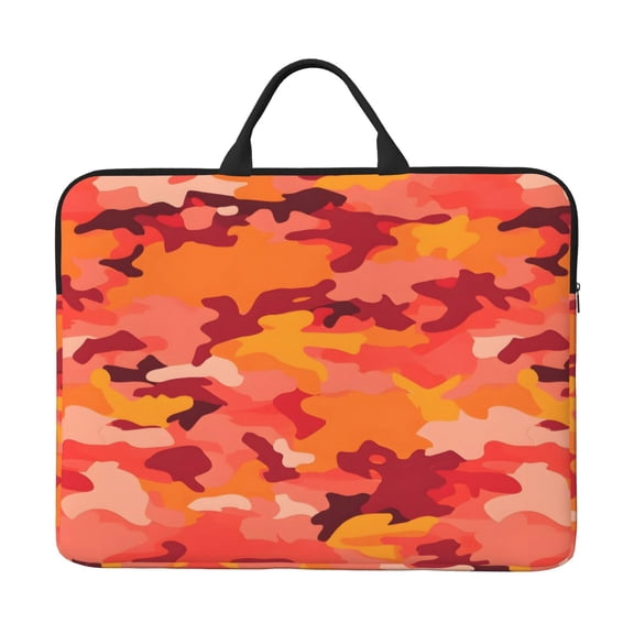 14in Laptop Interior Case Splash Resistant Dirt Smooth Zipper Portable Handle Vector Camouflage Pattern Orange Red_1