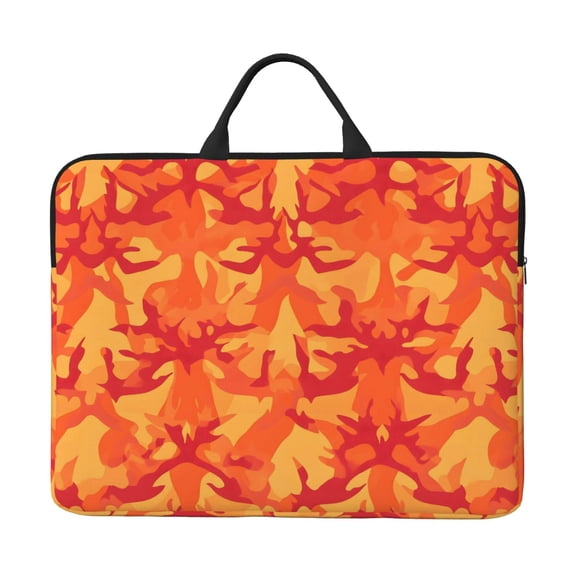14in Laptop Interior Case Splash Resistant Dirt Smooth Zipper Portable Handle Vector Camouflage Pattern Orange Red_2