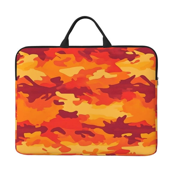 14in Laptop Interior Case Splash Resistant Dirt Smooth Zipper Portable Handle Vector Camouflage Pattern Orange Red_4