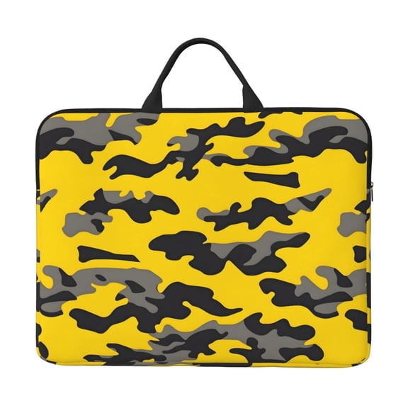 14in Laptop Interior Case Splash Resistant Dirt Smooth Zipper Portable Handle Vector Camouflage Pattern Yellow_1