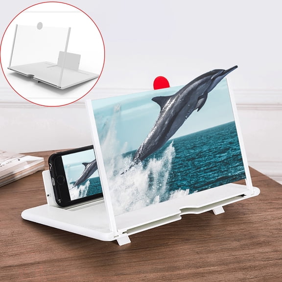 14in Phone Screen Magnifier - Folding Desktop Stand, 3-4X HD Zoom & Portable Design, No Power Required(White)