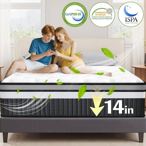 14in Queen Memory Foam Mattress, Queen Mattress in a Box for Cooling Sleep, CertiPUR-US Certified, Medium Firm, Motion Isolation, Strong Support & Pressure Relief