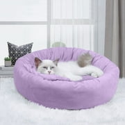 14in Round Cat Beds for Indoor Cats Small Dog Bed with Pillow, Washable Soft Plush Calming Pet Bed for Kittens Puppy, Purple
