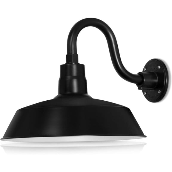 14in. Satin Black Outdoor Gooseneck Barn Light Fixture with 10in. Long Extension Arm - Wall Sconce Farmhouse, Vintage, Antique Style - UL Listed - 9W 900lm A19 LED Bulb (5000K Cool White)