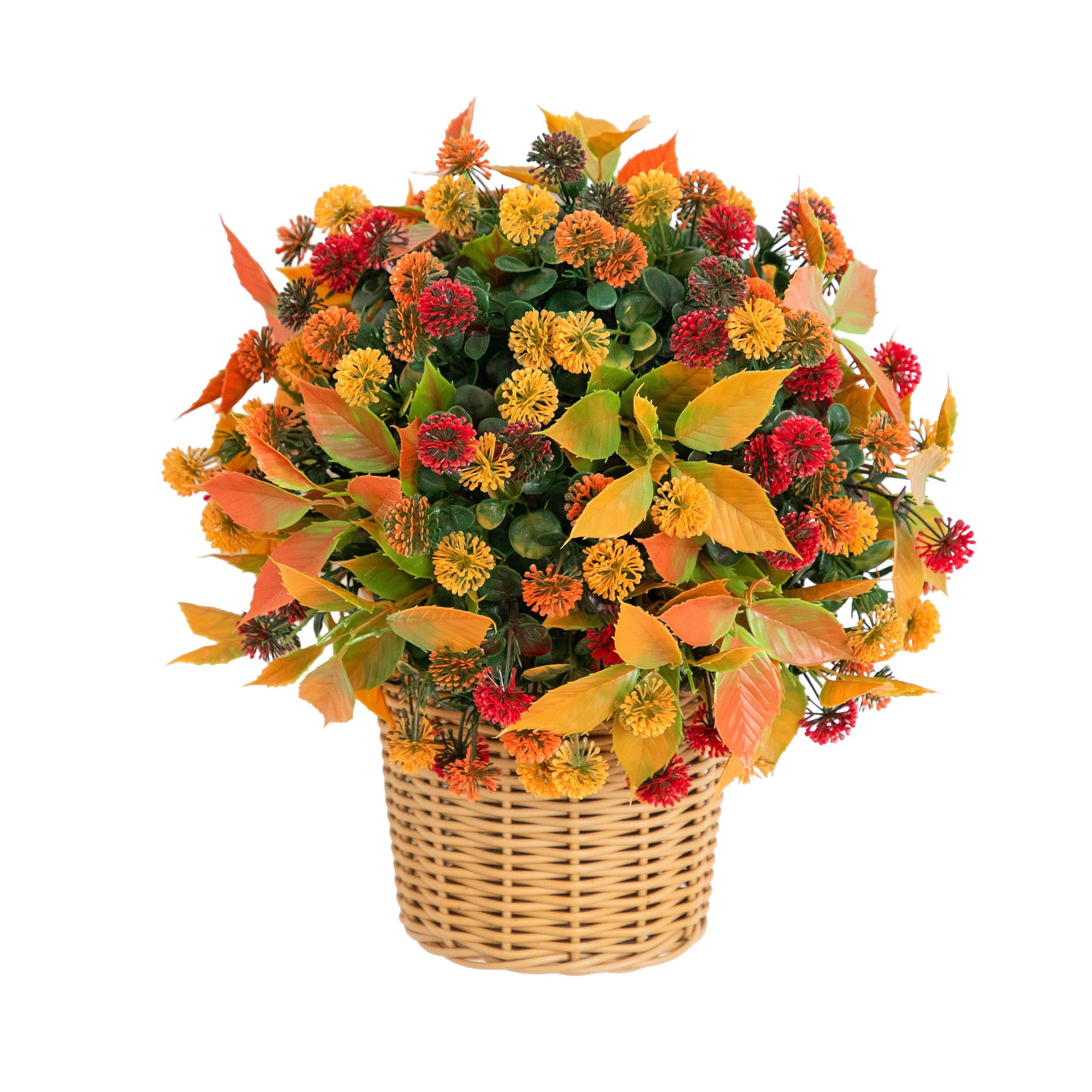 14in. UV Resistant Autumn Artificial Mixed Fall Mum in Wicker Basket (Indoor/Outdoor)