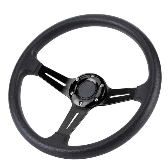 14in Universal Racing Steering Wheel - PU Leather & Aluminium Alloy Modified Car Steering Wheel with Horn Button - Black