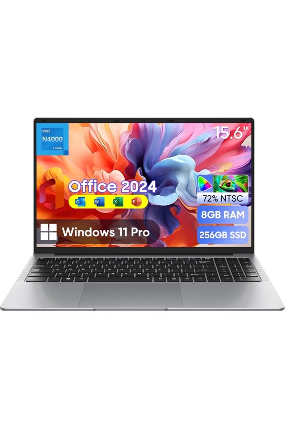 15.6 inch Windows 11 Pro Laptop,8GB RAM 256GB SSD,Bussiness Notebook Computer Intel Celeron N4000(Up to 2.6GHz),FHD 1920 x 1080,MS Office
