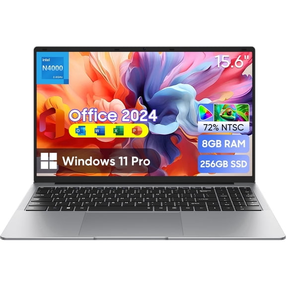 EYY 15.6 inch Windows 11 Pro Laptop,8GB RAM 256GB SSD,Bussiness Notebook Computer Intel Celeron N4000, 100% sRGB Screen,FHD 1920 x 1080,MS Office 365
