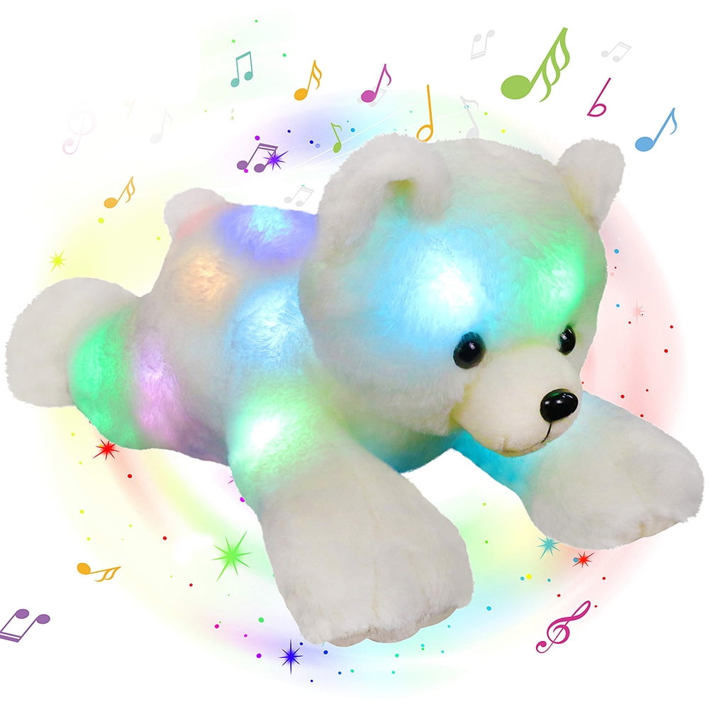 14inch 37cm Musical Light up Stuffed Polar Bear LED Singing Soft Plush Toy with Lullaby Night