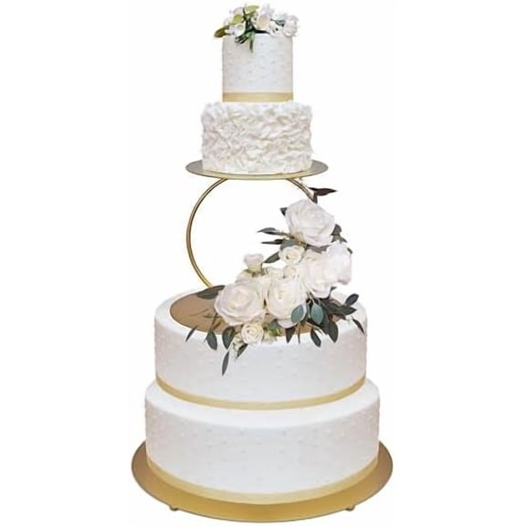 14inch to 4inch 2 Piece Gold Metal Tired Floating Cake Stand Spacer Round Decorating Display Riser Pastry Holder for Wedding Birthday Anniversary Party for Centerpiece for Dessert Table (14inch)