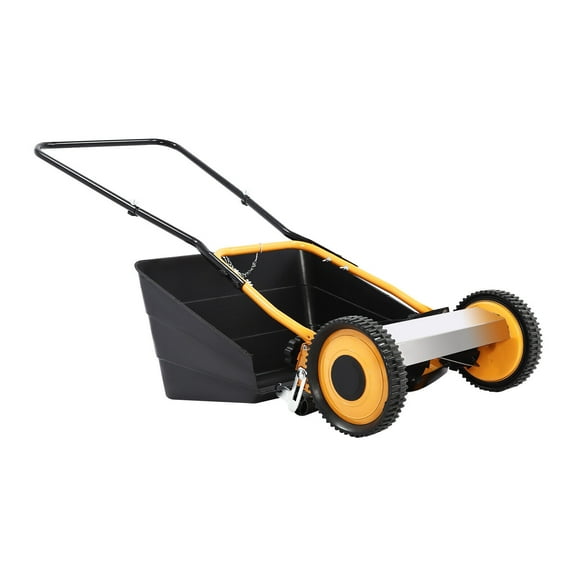 14inch 5-Blades Push Lawn Mower W/ 2 Wheels ,2 in 1 Manual Lawn Mower with Adjustable Height Lawn Mowing & Collecting for Villas, Homes, Backyards, Park Landscaping
