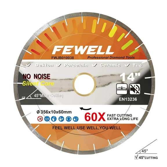 14inch Diamond Saw Blade 45 Miter Cutting Porcelain Bridge Saw Blade 10mm Segment Wet Cutting Dekton Tile Porcelain Ceramic 356x10x60/50mm