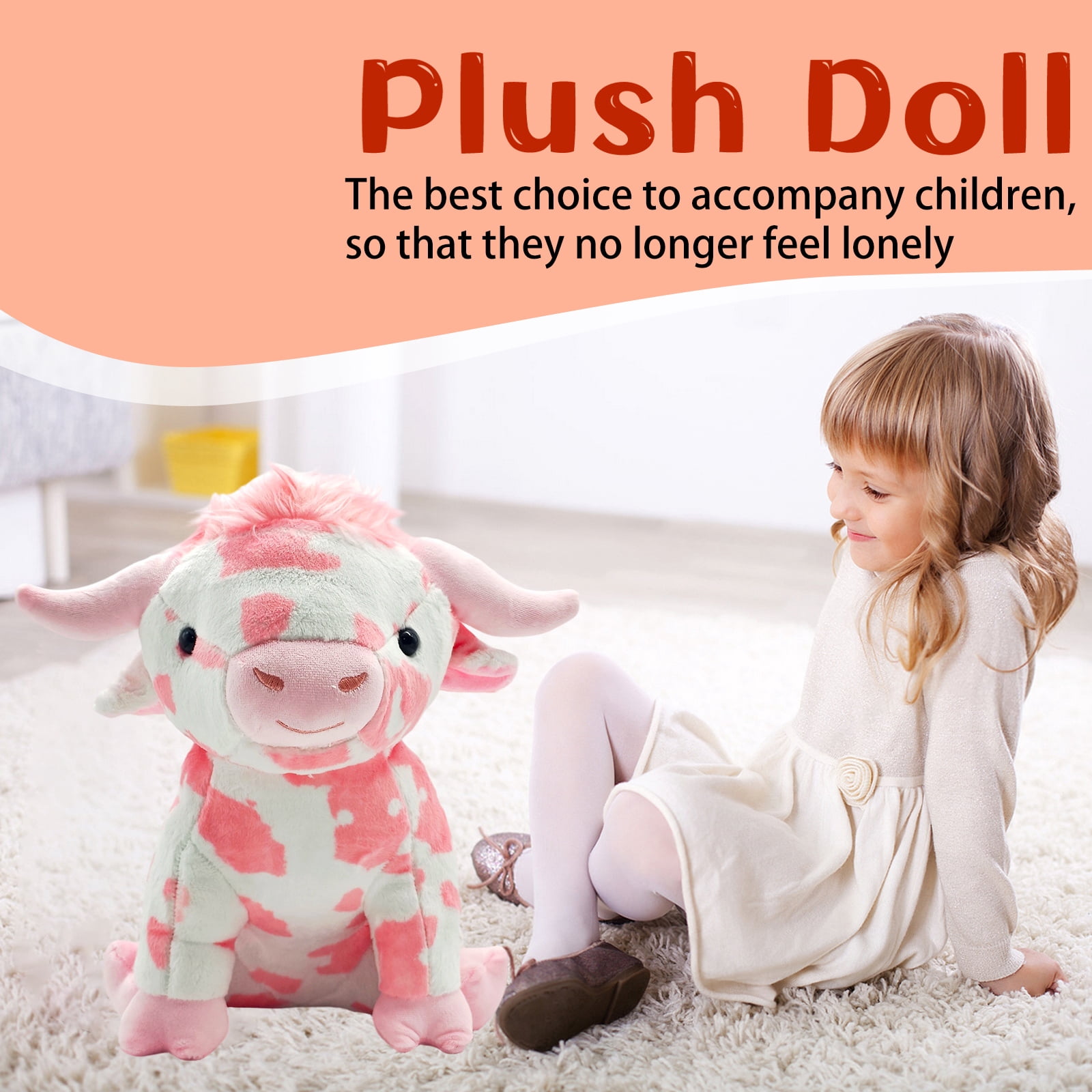 14inch Kawaii Pink Cow Stuffed Animals Plush Toy, Soft Plush Doll, Perfect Birthday Christmas Valentines Anniversary Easter Holiday Gifts, Easter Basket Stuffers