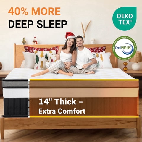 14inch Queen Mattress, Memory Foam Mattress, Bed in a Box, Medium Firm, Zoned Pressure Relief, Certified Safe Foams & Fabric, Breathable & Cooling Mattress