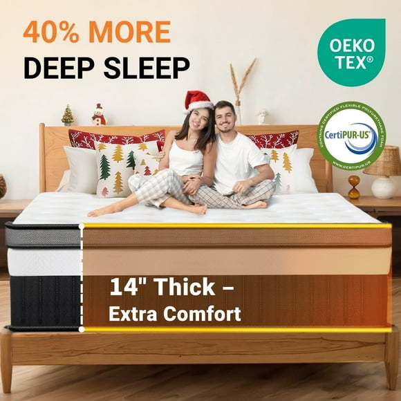 14inch Queen Mattress, Memory Foam Mattress, Bed in a Box, Medium Firm, Zoned Pressure Relief, Certified Safe Foams & Fabric, Breathable & Cooling Mattress